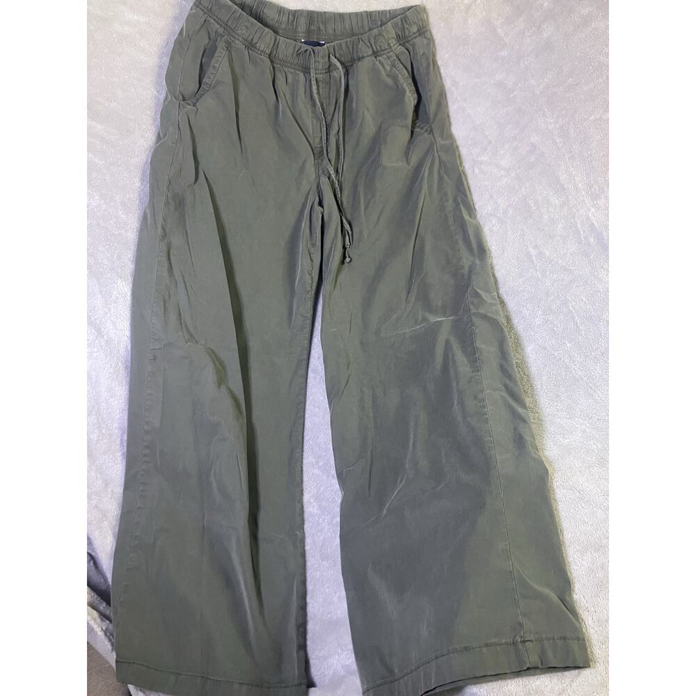 American Eagle Women’s Green Solid Wide-Leg Pants Drawstring Elastic Waist M - Picture 2 of 5